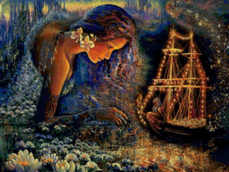 №128405 - девушка, корабль, волшебство, лес - предпросмотр