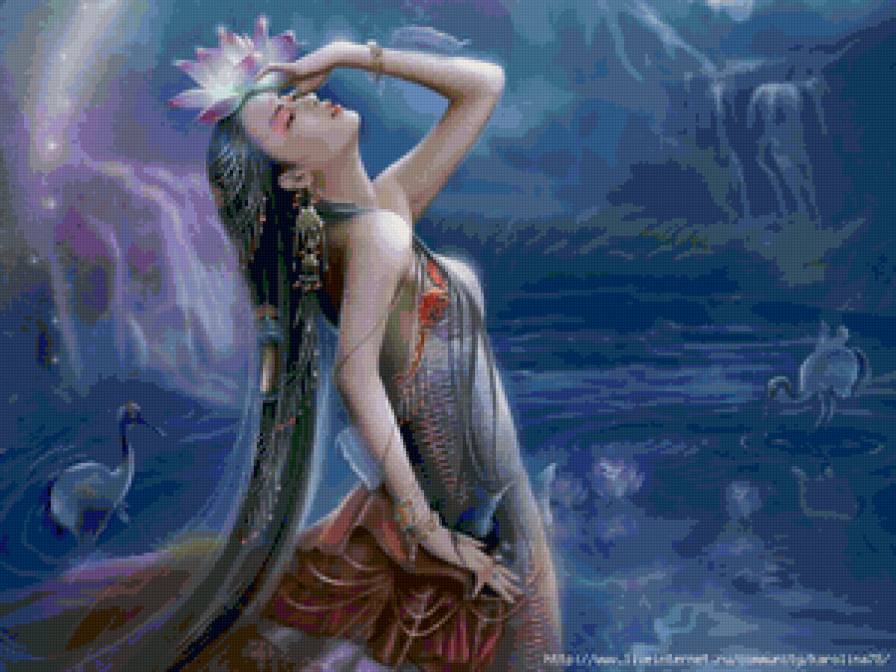 №128408 - озеро, девушка, птицы - предпросмотр