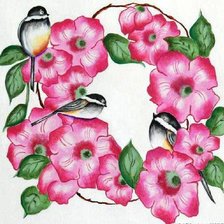 Схема вышивки «Подушка "Вьюнок и птички"»