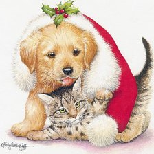 Схема вышивки «Щенок и Котик»