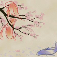 Схема вышивки «Сакура, птица и рыба»