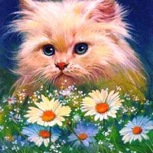 Схема вышивки «Кошки в цветах»