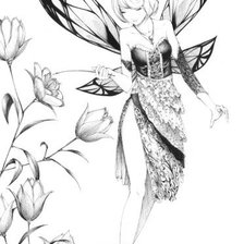 Схема вышивки «Девушка фея ч/б»