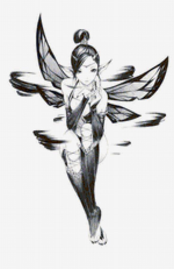 Девушка фея ч/б1 - япония, аниме, фея, восток, девушка - предпросмотр