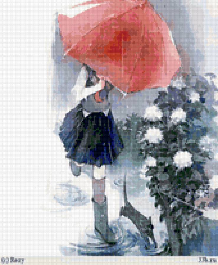 девушка8 - восток, девушка, аниме, япония, кот, неко, зонт, дождь - предпросмотр