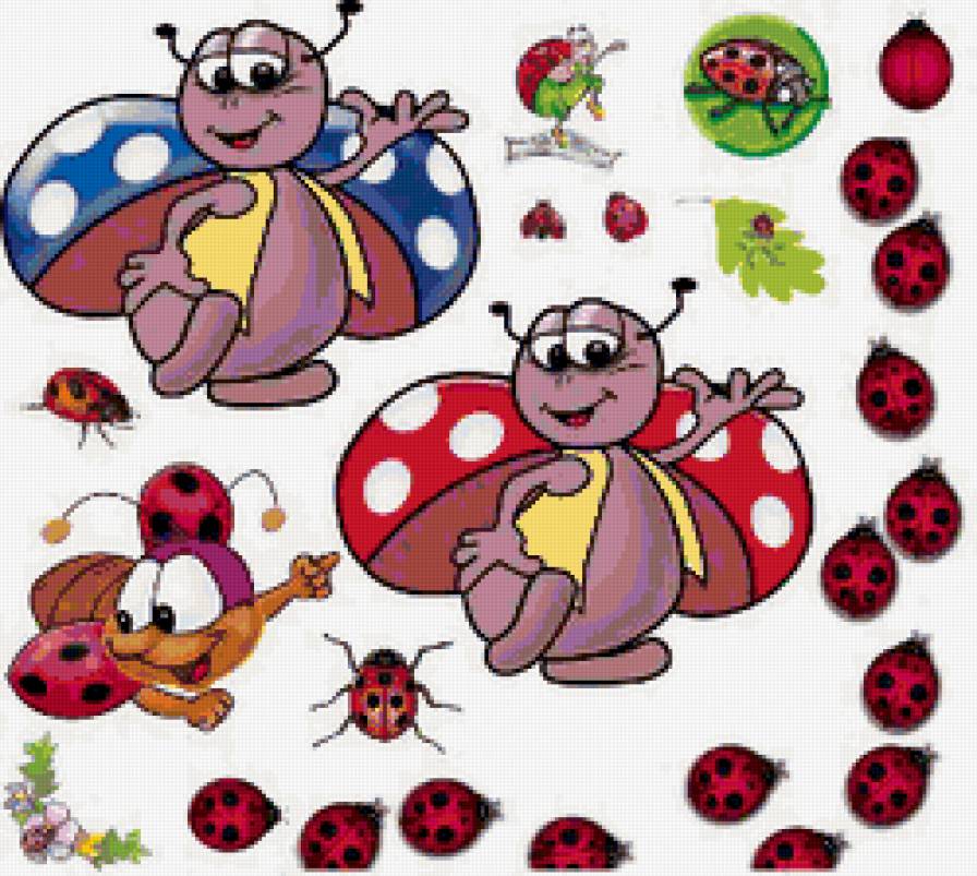 Божьи коровки - цветы, живопись, детям, подушка - предпросмотр