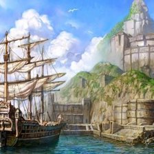 Схема вышивки «Корабль у берега»