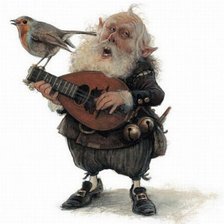 Схема вышивки «Поющий гномик с птичкой»