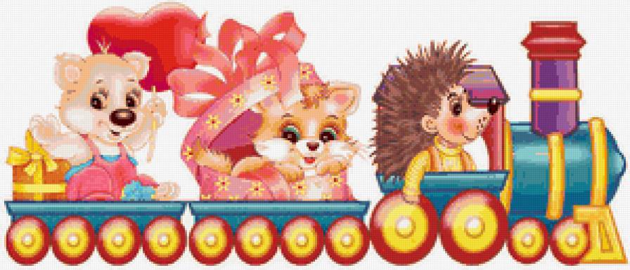 Веселый паровозик - открытка, животные, мультяшки - предпросмотр