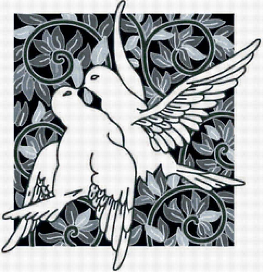 Голуби - птицы, живопись, монохром - предпросмотр