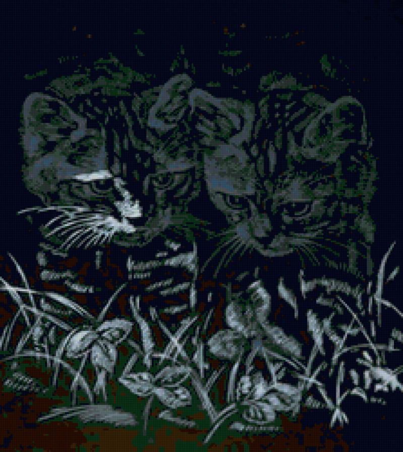 Котята - животные, коты, монохром, живопись - предпросмотр