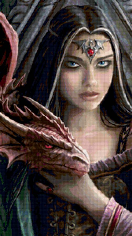 ведьма и дракон (портрет) - девушка, красота, фентази, дракон, картина, эльф - предпросмотр