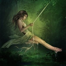 Схема вышивки «Девушка-эльф на качелях.»