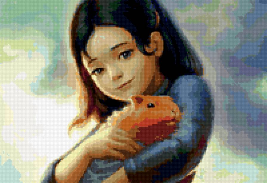 Девочка с морской свинкой - животные, дети - предпросмотр