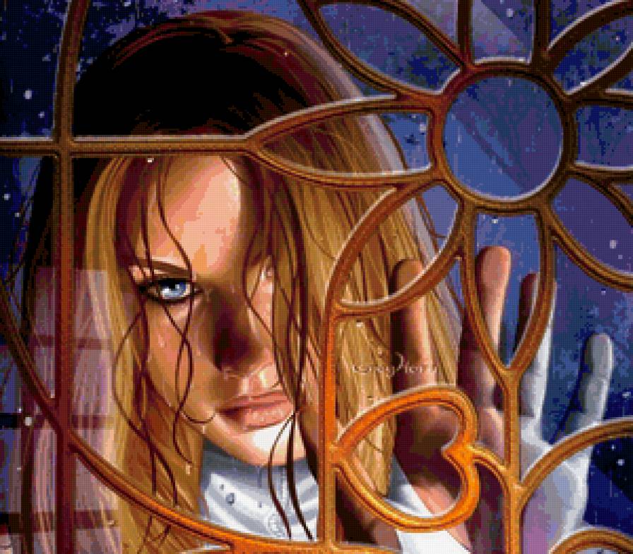 девушка в витражном окне - фентази, фея, картина, портрет, девушка, красота - предпросмотр