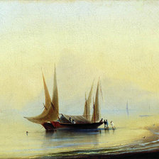 Схема вышивки «По картине художника. Баржа у морского берега.»