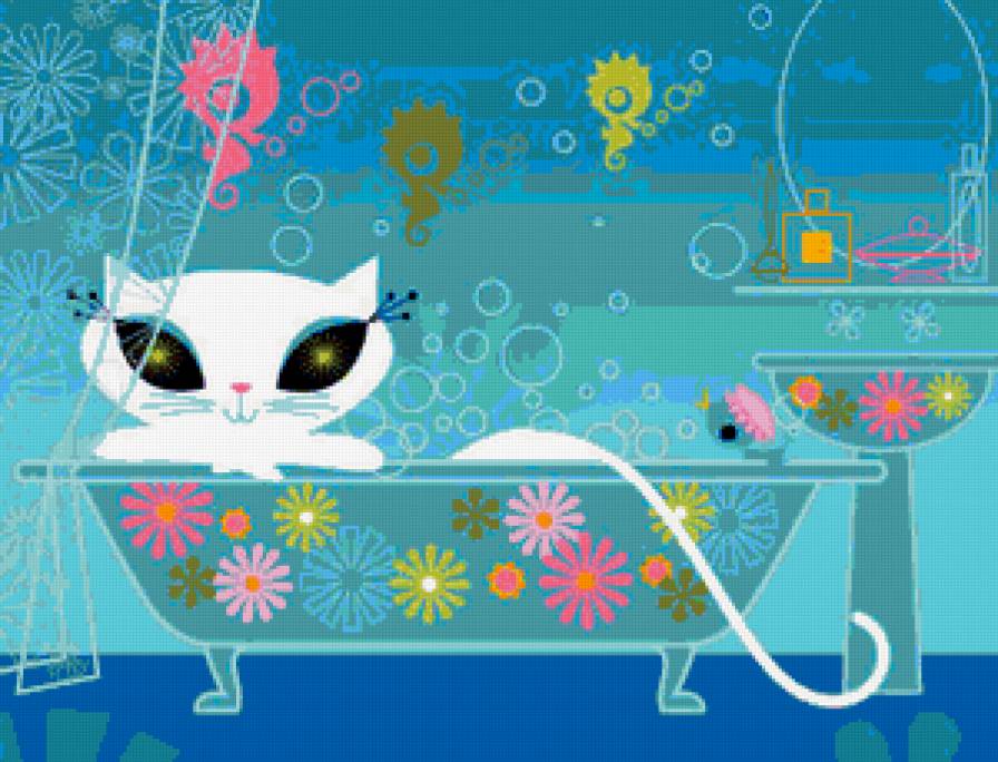 кошка - ваннная, кошки, зверята, рисунок, животные - предпросмотр