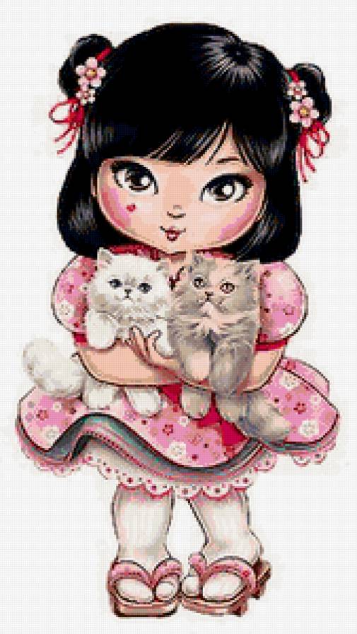 девочка-куколка - кошки, в детскую, восток, кукла, детям, животные, котята, игрушки, кошка - предпросмотр