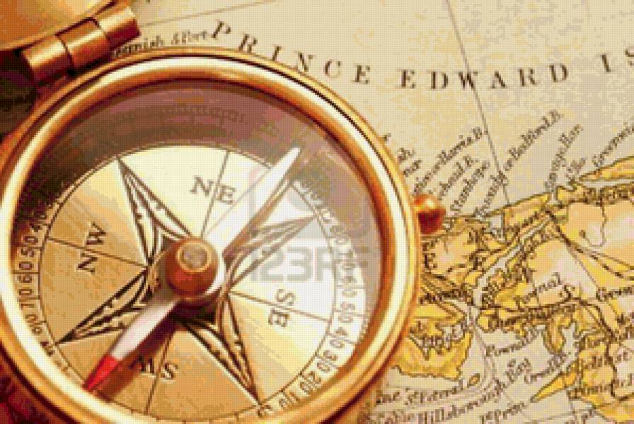 компас и карта - 3 - карта, компас, картина, для библиотеки - предпросмотр