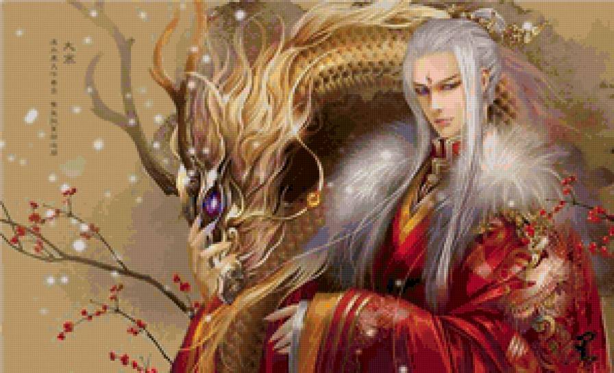 Красивые арты разных художников - дракон, люди, фэнтези, восток, парень - предпросмотр