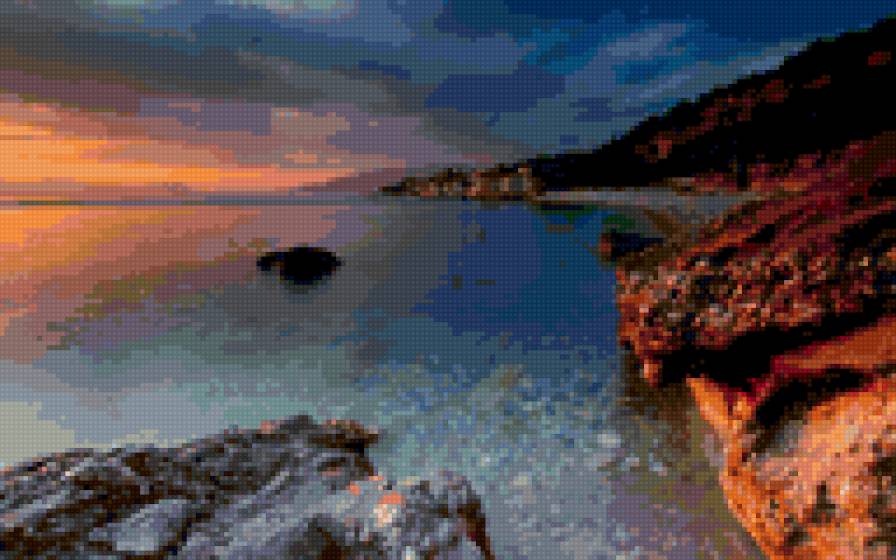 Вечерний пейзаж - вечер, пейзаж, море, камни - предпросмотр