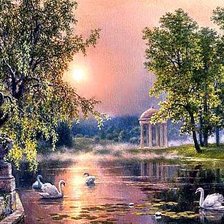 Схема вышивки «Лебеди на закате»