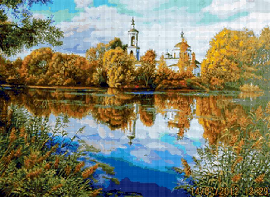 Храм у реки - красота, природа, река, береста, церковь, лес, пейзаж - предпросмотр