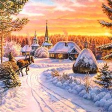 Схема вышивки «Зима в деревне»