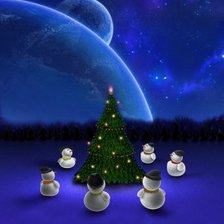 Схема вышивки «снеговики у елки»