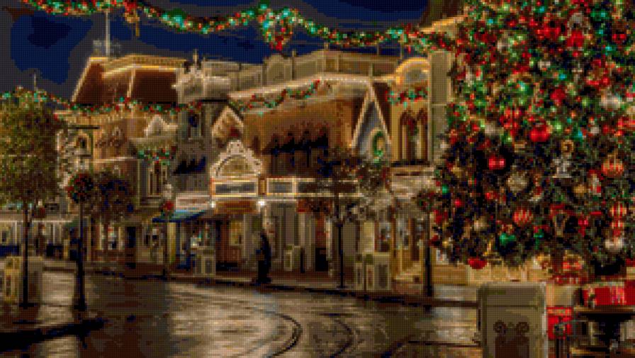 Праздничная улица - гирлянда, елка, рождество, праздник - предпросмотр