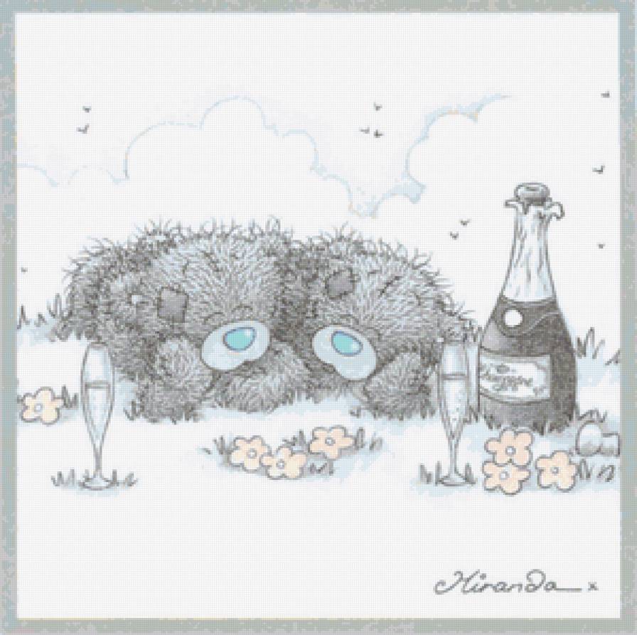 Серия "Мишка Тедди" Любовь - цветы, мишка тедди, шампанское - предпросмотр