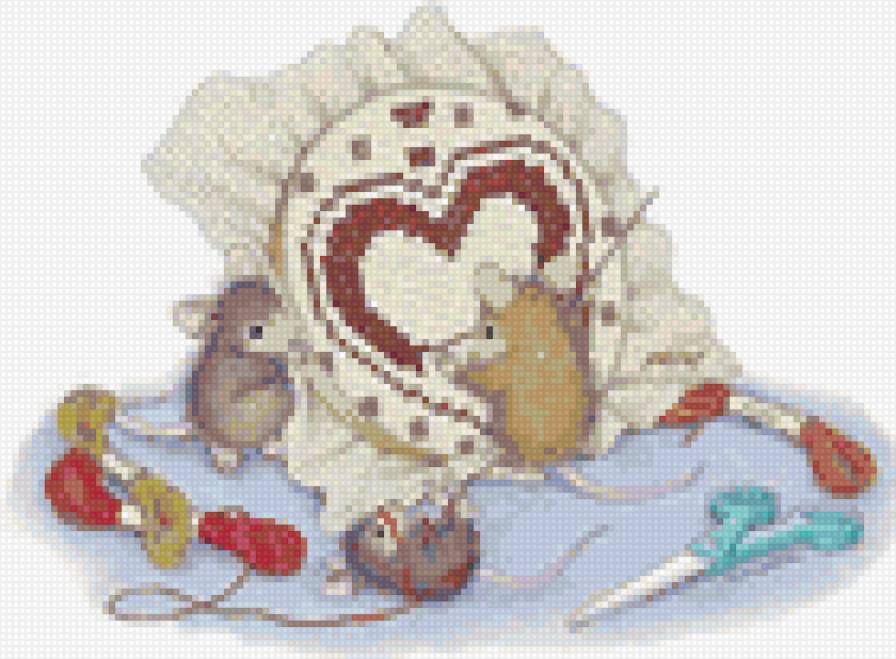 мышки за работой - мыши, рукоделие, животные, вышивание - предпросмотр