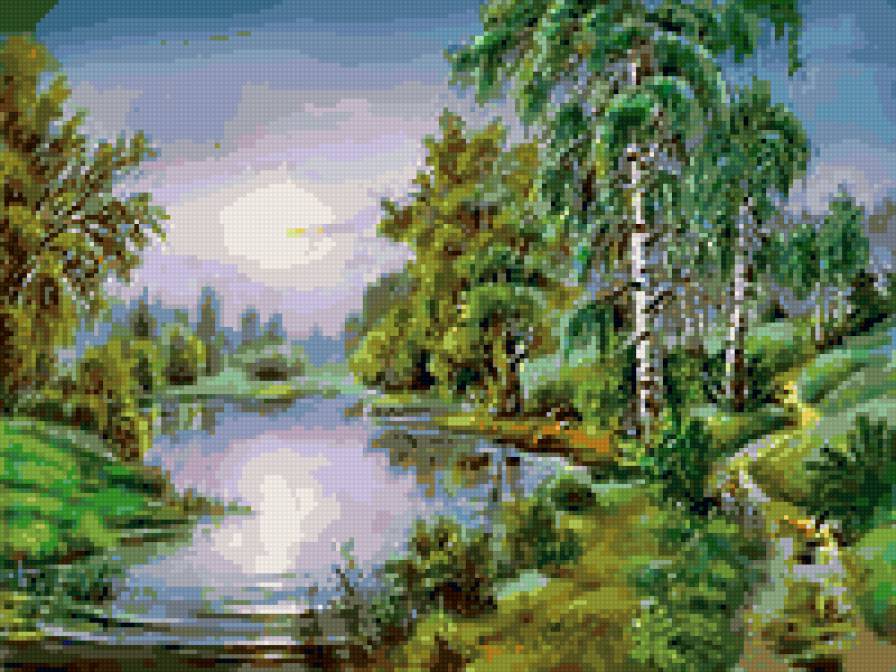 берёзки - природа, деревья, вода, пейзаж, березки, речка, тропинка - предпросмотр