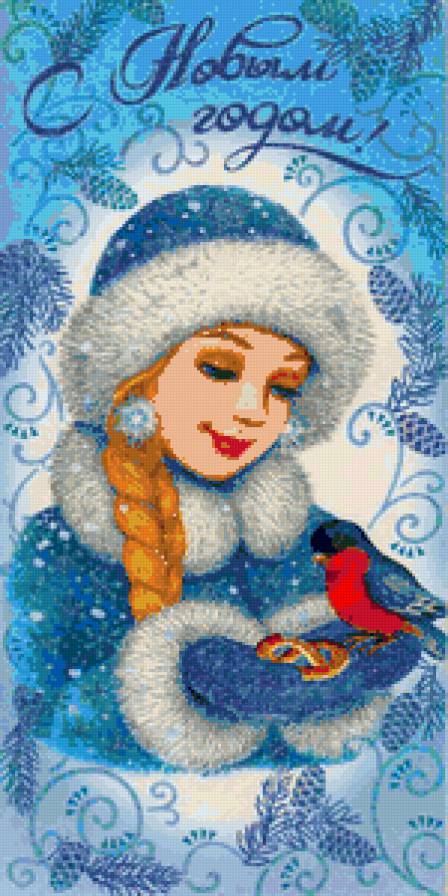 Снегурочка - снегири, новогодняя, зверушки, снег, узоры, снегурочка, птицы - предпросмотр