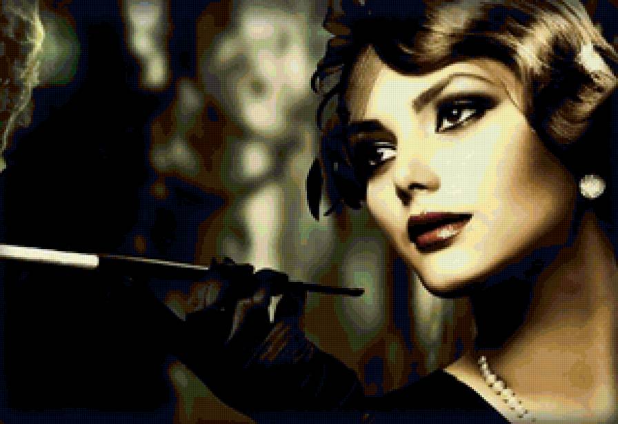 Дама с сигаретой - девушка, портрет, красота, гламур, картина - предпросмотр