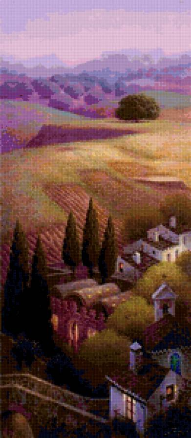 Вечереет - домики, живопись - предпросмотр