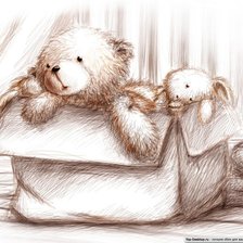 Схема вышивки «Детские картинки "Коробка с мишкой и зайчиком"»