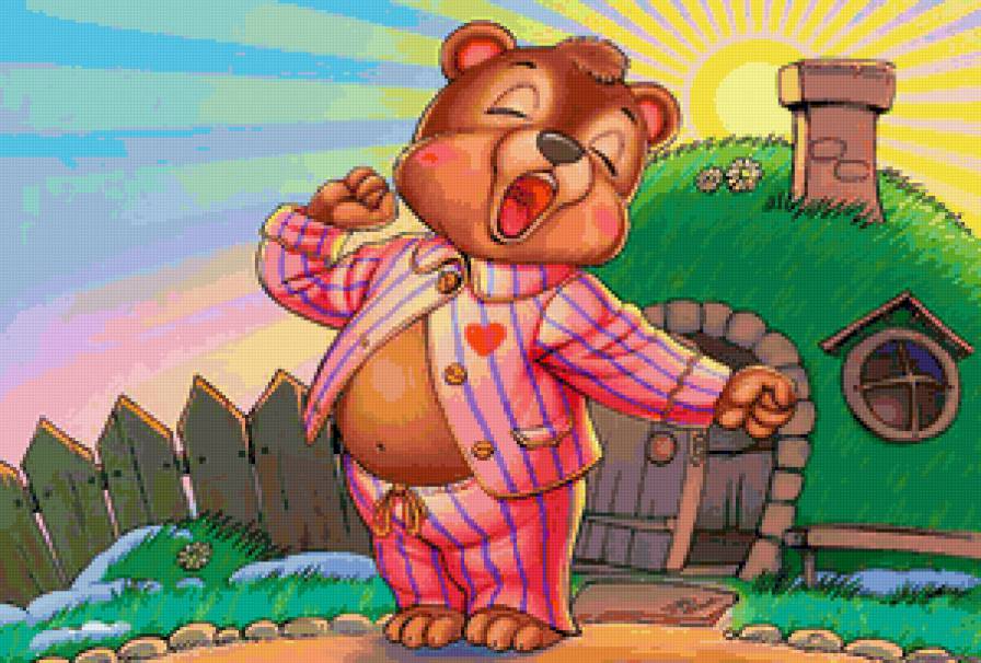 Детские картинки "Доброе утро миша" - домик, детская картинка, мишка, утро - предпросмотр