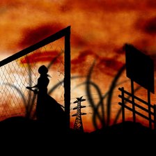 Схема вышивки «Аниме, силуэт Рукии на фоне заката»