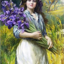 Схема вышивки «Девушка с букетом ирисов»