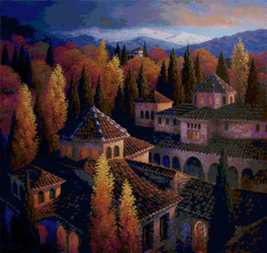 Осень - домики, живопись - предпросмотр