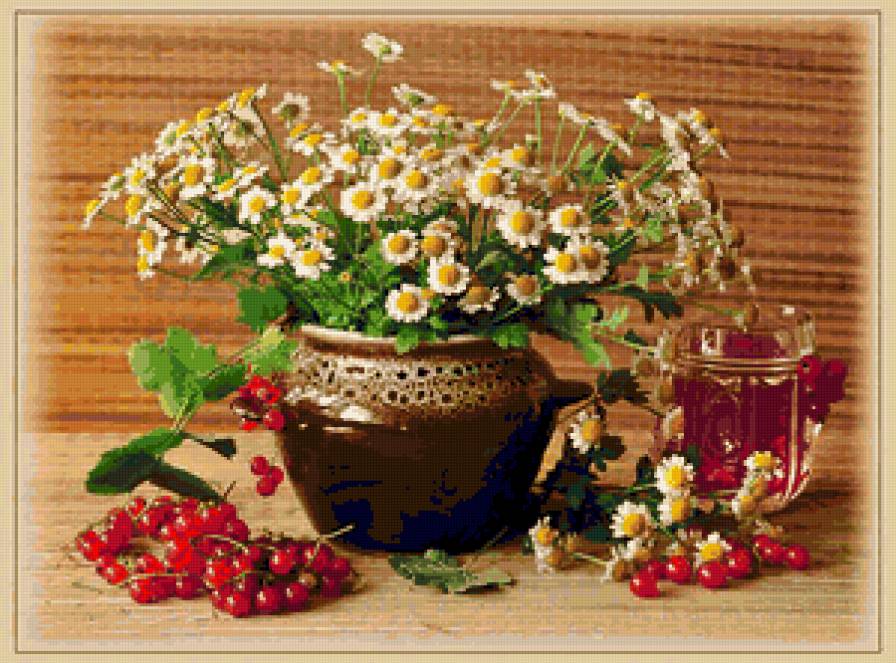 Ромашки и смородина - ромашки, ягодки, смородина, букет, ромашка, ягоды, цветы, флора - предпросмотр