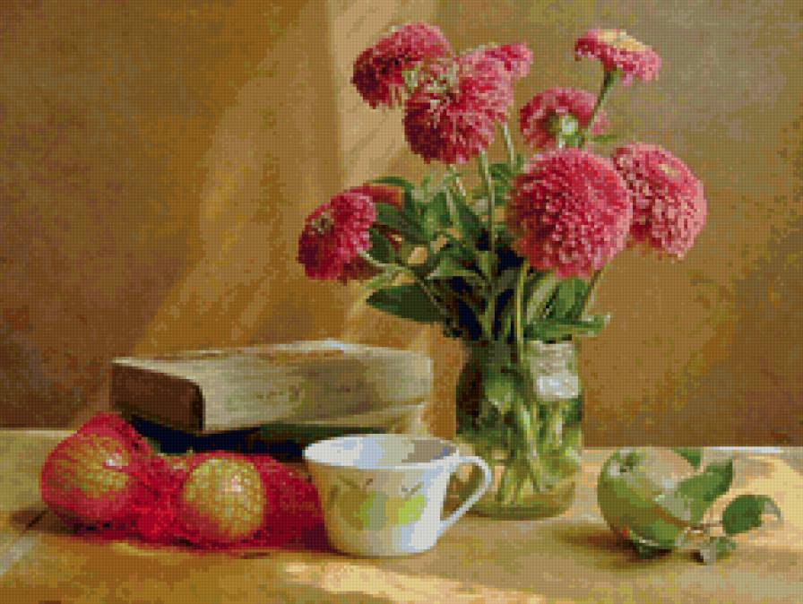 натюрморт - книга, натюрморт, цветы - предпросмотр