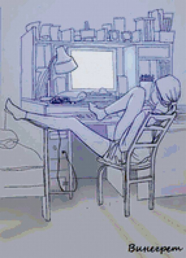 Девушка за компьютером - предпросмотр