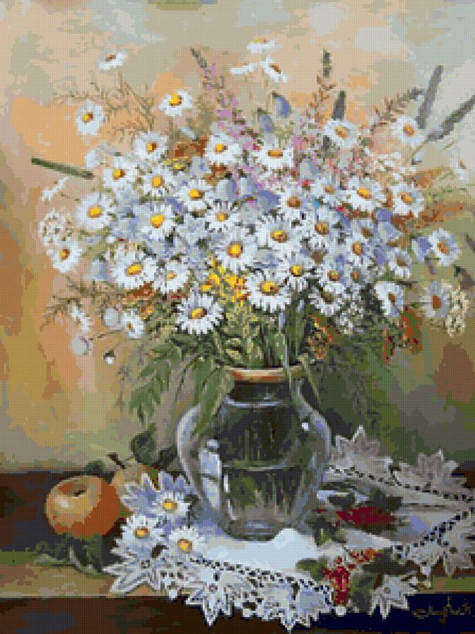 Букет ромашек - флора, ромашки, ромашка, яблоко, букет, цветы - предпросмотр