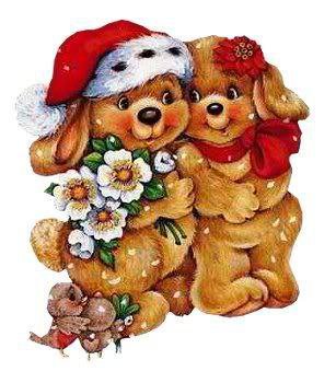 Новогодние зверушки - птички, собака, рождество, животные, собаки, зверушки, новый год - оригинал