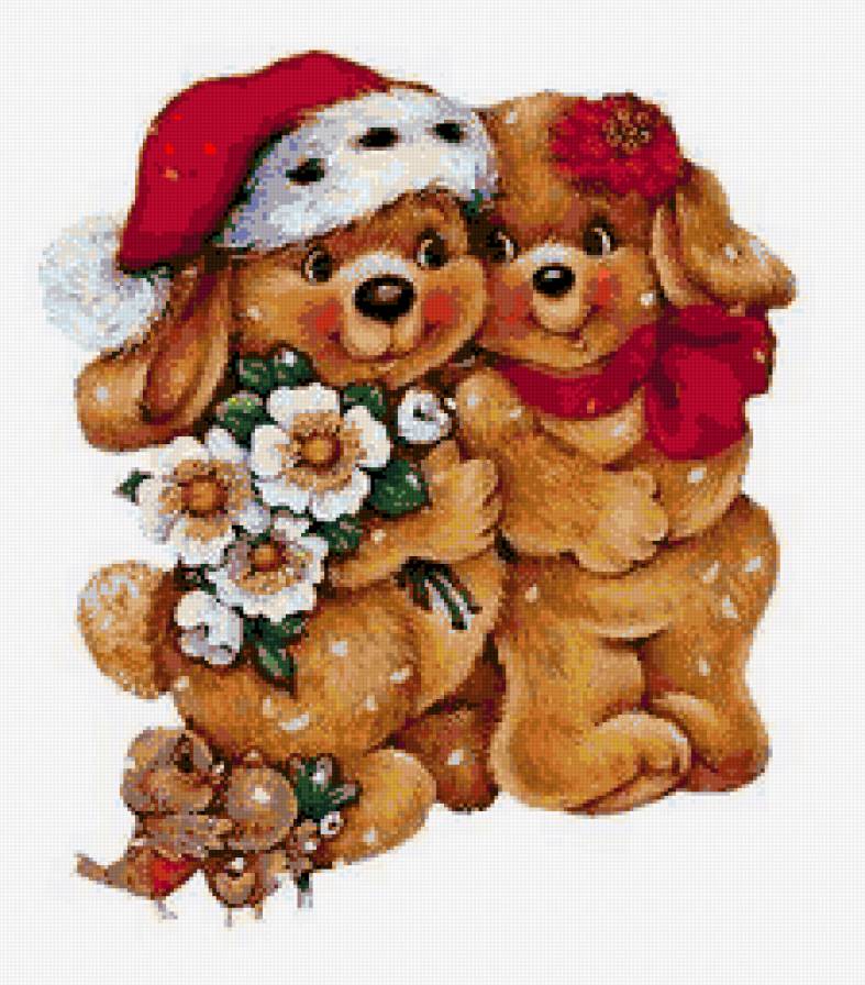 Новогодние зверушки - собака, животные, зверушки, птички, рождество, собаки, новый год - предпросмотр