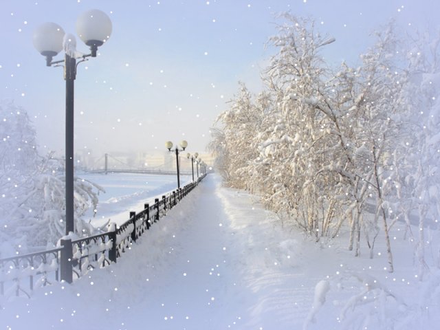 Зимний пейзаж - снег, зима, мост - оригинал