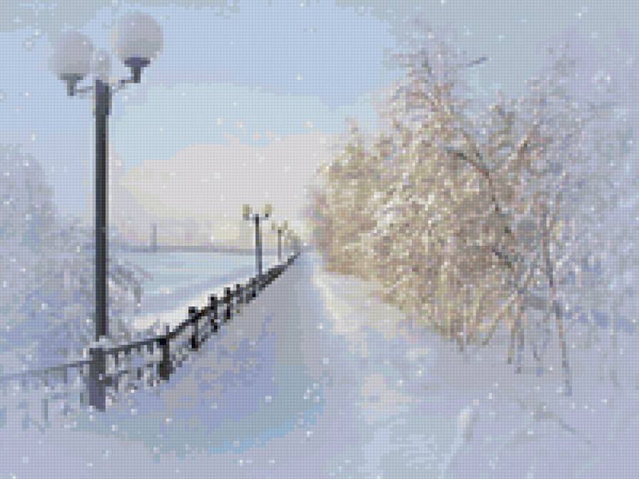 Зимний пейзаж - снег, зима, мост - предпросмотр