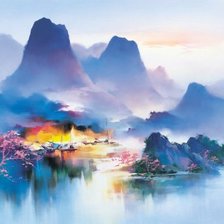 Схема вышивки «утро в горах»